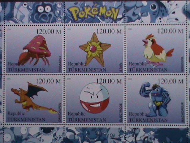 ​TURKMENISTAN-STAMP POKEMON CARTOON MNH STAMP:MINI SHEET RARE #2 VERY RARE