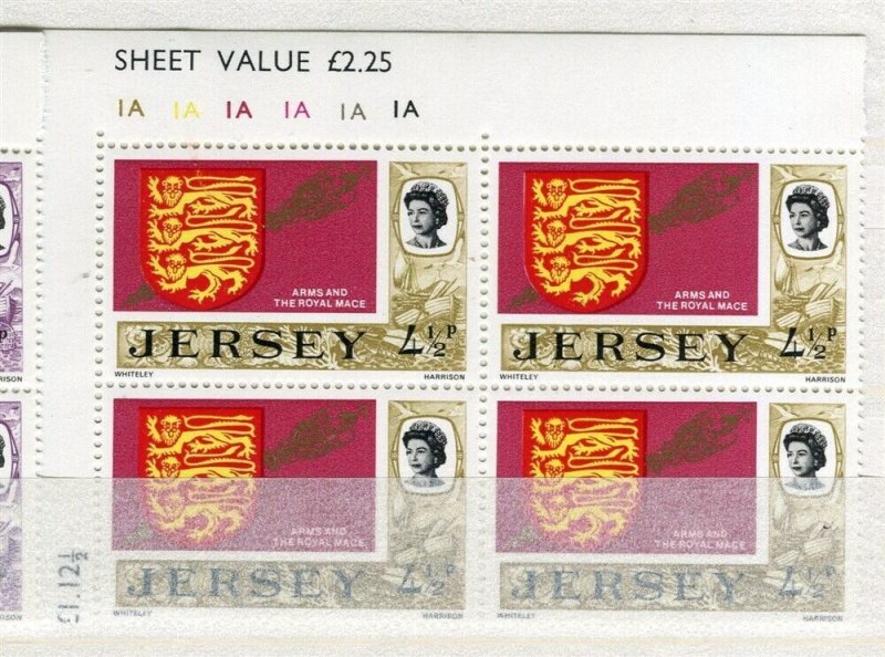 BRITAIN JERSEY; 1970s early QEII Pictorial issue MINT MNH 4.5p. CORNER BLOCK 4