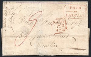 1833 Wrapper with fine boxed PAID / --AT-- / BELFAST in red, release handstamp