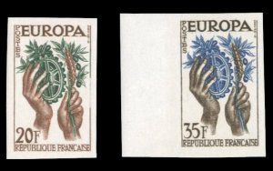 France, 1950-Present #846-847 (YT 1122-1123) Cat€220, 1957 Europa, imperf. ...