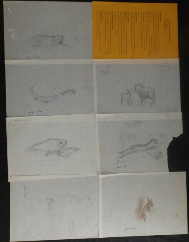 ST Kilda wild animals of Scotland. 14 original pencil sketches by the artist eac