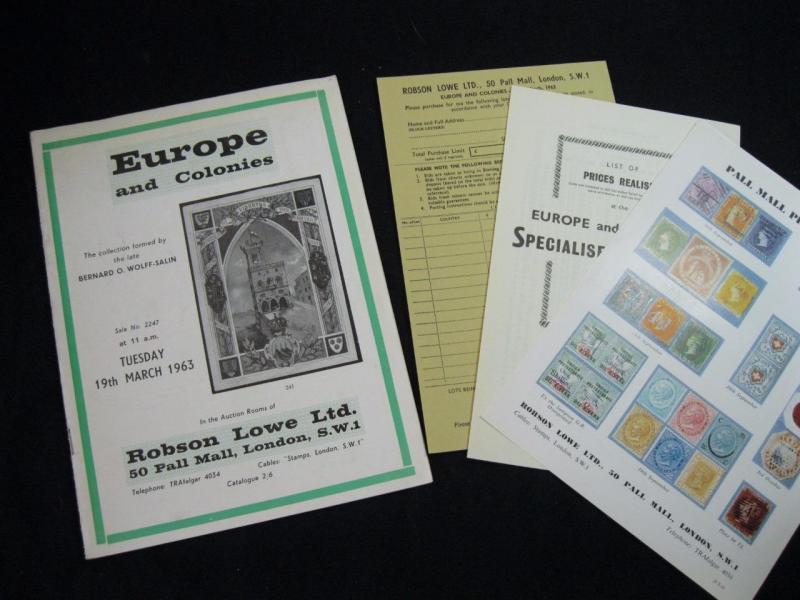ROBSON LOWE AUCTION CATALOGUE 1963 EUROPE & COLONIES 'WOLFF-SALIN' COLLECTION