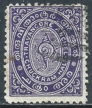 India-Travancore, Sc #4, 1/2ch Used