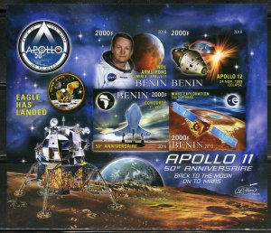 BENIN 2019 50th ANNIVERSARY OF APOLLO 11 NEIL ARMSTRONG IMPERF SHEET MINT NH