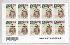 BRAZIL 2007 MUSIC INSTRUMENTS RELATIONSHIP WITH CANADA FLAGS SHEET OF 10 MNH