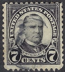 United States #559 7¢ William McKinley (1922-25). Black. Used.