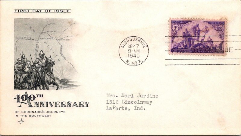 FDC 1940 SC #898 Artcraft Cachet - Abuquerque, NM - Single - F77041