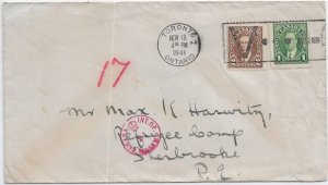 Toronto, Ontario to Sherbrook Refugee Camp, Quebec, Canada 1941 Censored (C5417)