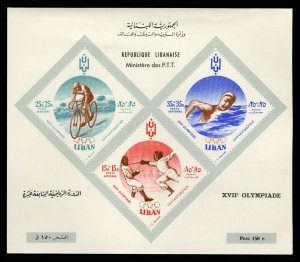 Lebanon #CB12-14 Cat$32.50, 1961 Olympics souvenir sheet, never hinged