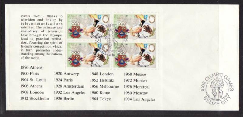 Belize 725a Olympics 1984 U/A FDC 
