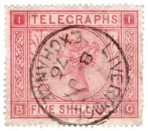 (I.B) QV Telegraphs : 5/- Rose (plate 1) Liverpool Exchange