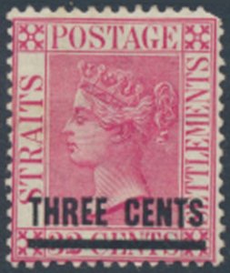 Straits Settlements    SC# 74 MH   w/ surcharge see details & scans