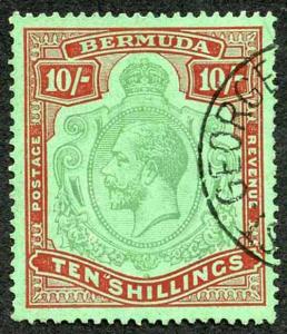 Bermuda SG92g KGV 10/- Key Plate Green and Red/Deep Emerald