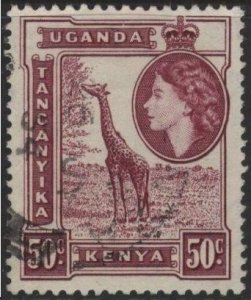 Kenya (KUT) 110 (used) 50c giraffe, Eliz. II, deep red lilac (1954)