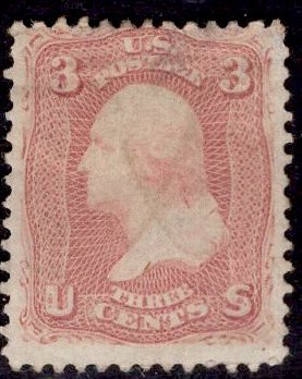 US Stamp #65 3c Rose Wasghington USED SCV $3.00