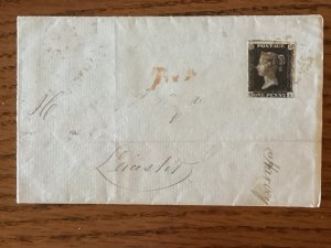 Feb/8/1841 Great Britain #1 cover penny black Leicester Harvey Falcon Liverpool