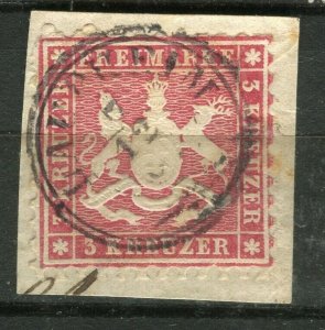 GERMANY; WURTTEMBERG 1860s early classic perf 3k. value fine POSTMARK