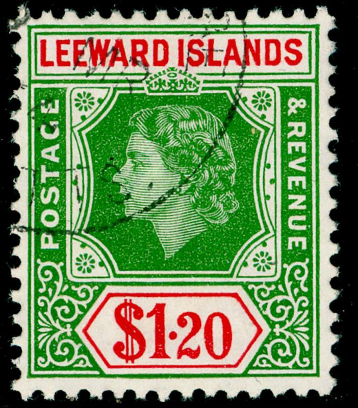 LEEWARD ISLANDS SG138, $1.20 yellow-green & rose-red, FINE used.