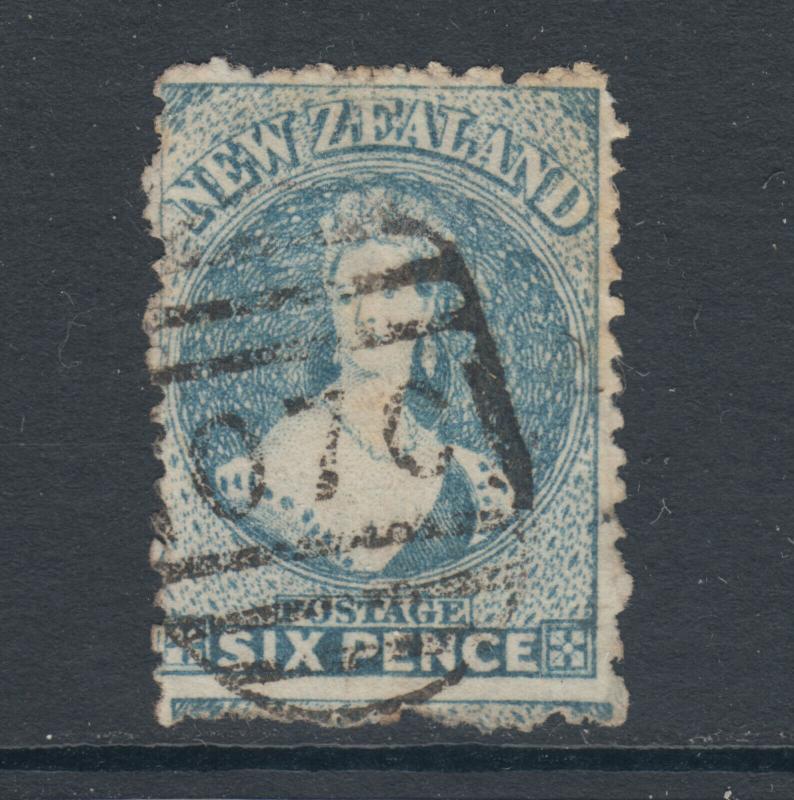 New Zealand Sc 41, SG 135, used 1873 6p blue QV, grid cancel, sound, Cert