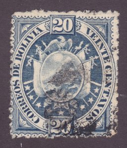 Bolivia 44 Used 1894 20c Dark Blue Coat of Arms Issue