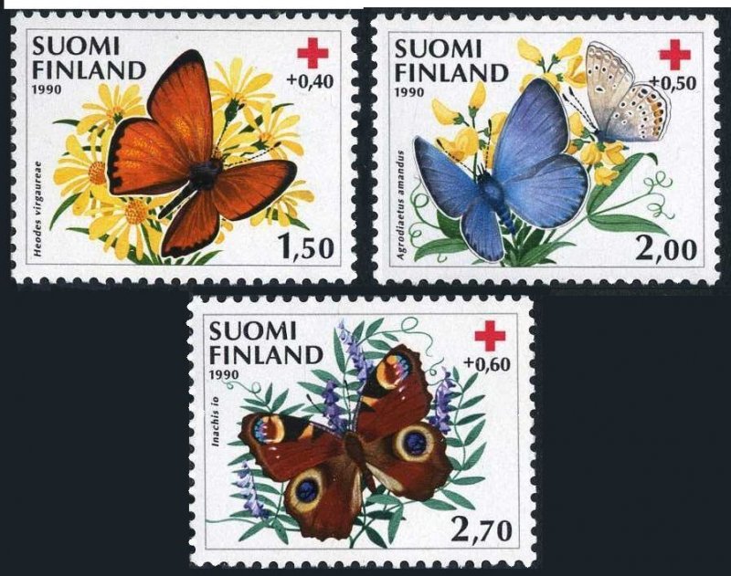 Finland B241-B243 sheet/20, MNH. Michel 1110-1112. Red Cross-1990. Butterflies.