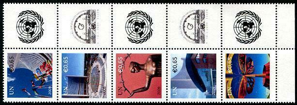 HERRICKSTAMP UNITED NATIONS VIENNA Sc.# 445-49 Essen Expo Strip of 5 w/Label