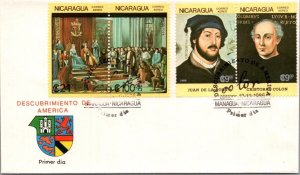 SCHALLSTAMPS NICARAGUA 1986 CACHET FDC COVER COMM DISCOVERY OF AMERICA SET STAMP