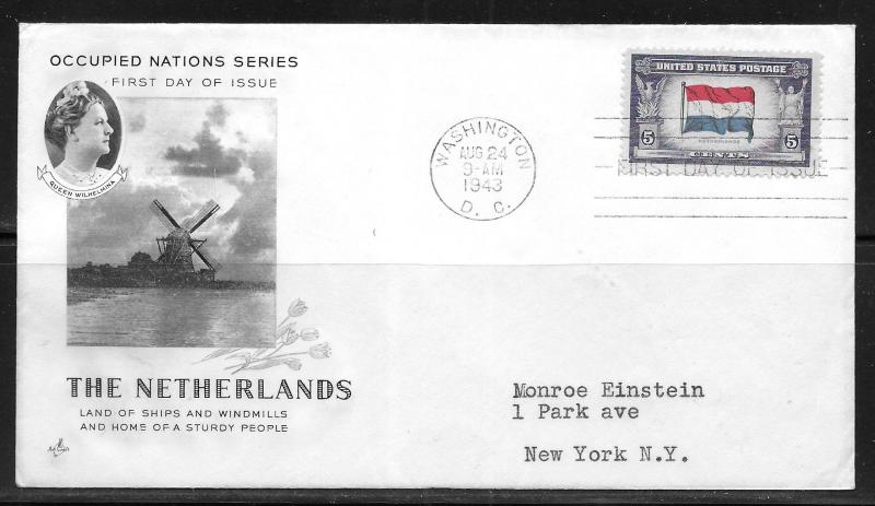 United States 913 Netherlands Artcraft Addressd First Day Cover (z1)