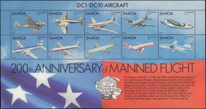 Samoa #591, Complete Set, Sheet of 10, 1983, Aviation - Airplanes, Never Hinged