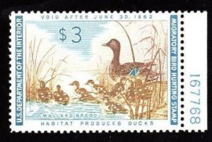 MOMEN: US STAMPS #RW28 PLATE SINGLE DUCK MINT OG NH VF $95 LOT #76817-10