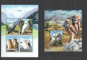 St1657 2014 Sao Tome & Principe Birds Fauna Owls Kb+Bl Mnh Stamps