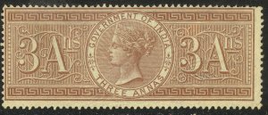 INDIA 1868 QV 3a SPECIAL ADHESIVE Revenue BFT. 15 VFU Embossed Cancel