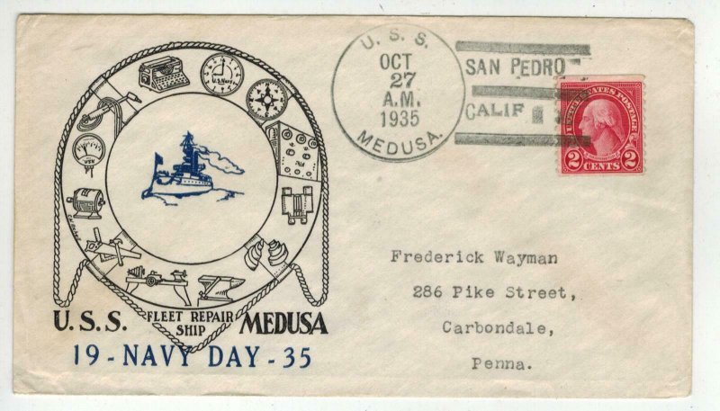 US NAVY DAY 1935 USS MEDUSA San Pedro CA SIGNED WAINSCOTT Mail Clerk