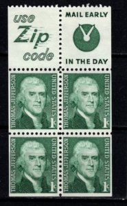 #1278b Jefferson Booklet Pane - MNH