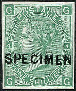 GB 1867 1s sg117 plate 4 imperf ovpt Specimen type 6 unmounted mint fine four