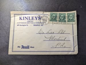 1934 Canada Cover Halifax Nova Scotia NS to Montreal Quebec Kinleys Chemists