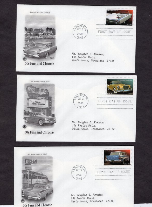 4353-4357 Autos of the 1950's, set/5 FDC PCS addressed