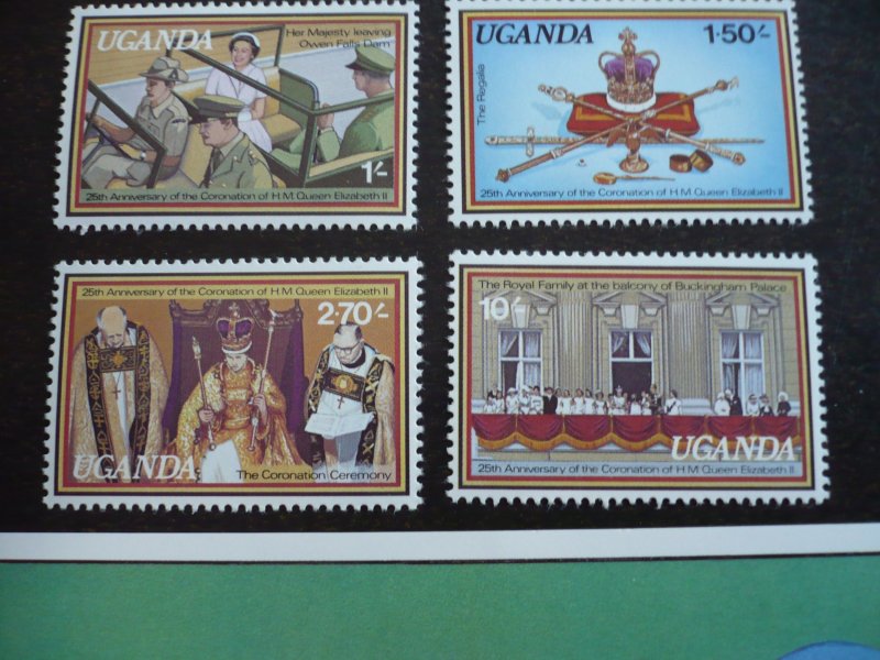 Stamps-Uganda -Scott#215-218a-Mint Never Hinged Set of 4+Souvenir Sheet