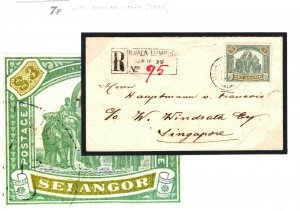 Malaya SELANGOR Cover $3 ELEPHANT High Value Registered 1899 With Certificate 7f