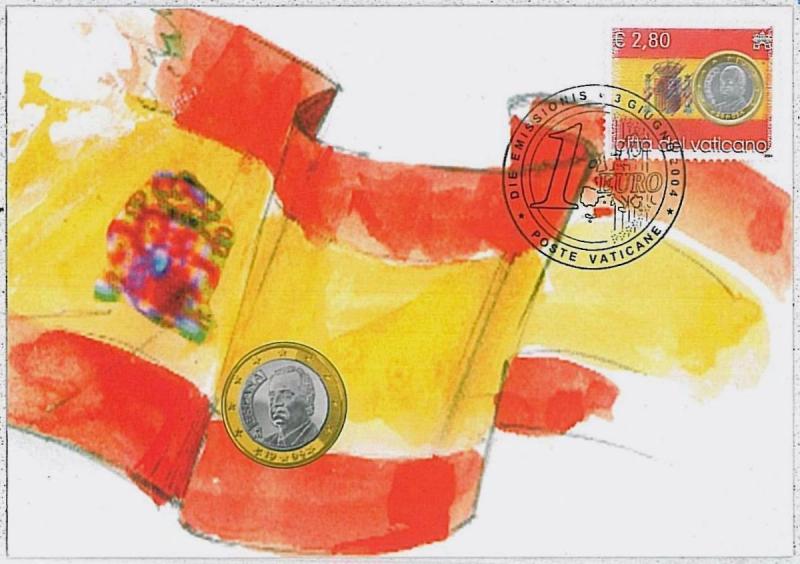 37282  MAXIMUM CARD - VATICANO : COINS euro : SPAIN Flag  2004