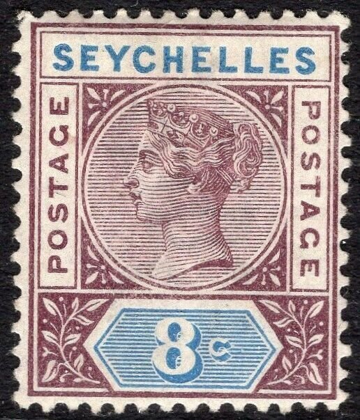 SEYCHELLES-1890-92 8c Brown-Purple & Blue Sg 3 MOUNTED MINT V50062