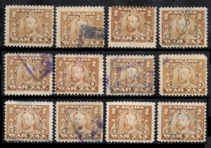 CANADA REVENUE 1915 WHOLESALE DEALER LOT OF VINTAGE 2c #FWT8 x12 WAR TAX STAMPS