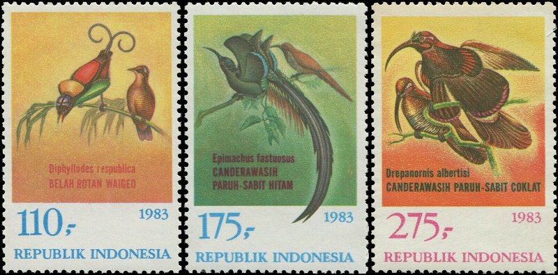 Indonesia 1983 Sc 1210-1212 Bird of Paradise Sicklebill CV $6.50