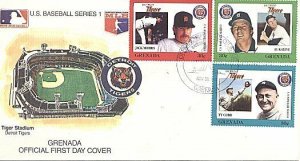 GRENADA 1988 BASEBALL DETROIT STADIUM FDC CACHET  