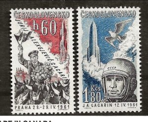 Czechoslovakia Sc C51-2 NH SET of 1961 - Space - Gagarin, Rocket