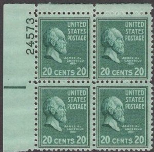 Scott # 825 - US Plate Block Of 4 - James A. Garfield - MNH -1938