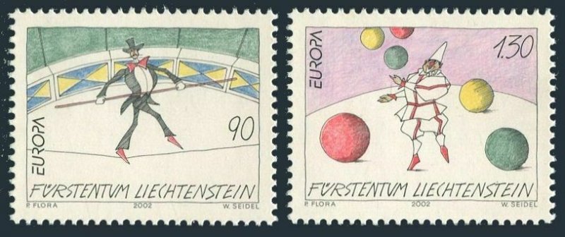 Liechtenstein 1225-1226,MNH. EUROPE CEPT-2002.Circus.Tightrope walker,Juggler.