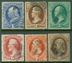 EDW1949SELL : USA 1870-71 Scott #145-50 F-VF, Used. Scarce. Sound. Catalog $196.