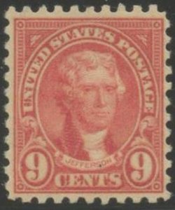 US Sc#590 1923-26 9c Jefferson Rotary Printing Perf 10 VF Centered OG Mint NH