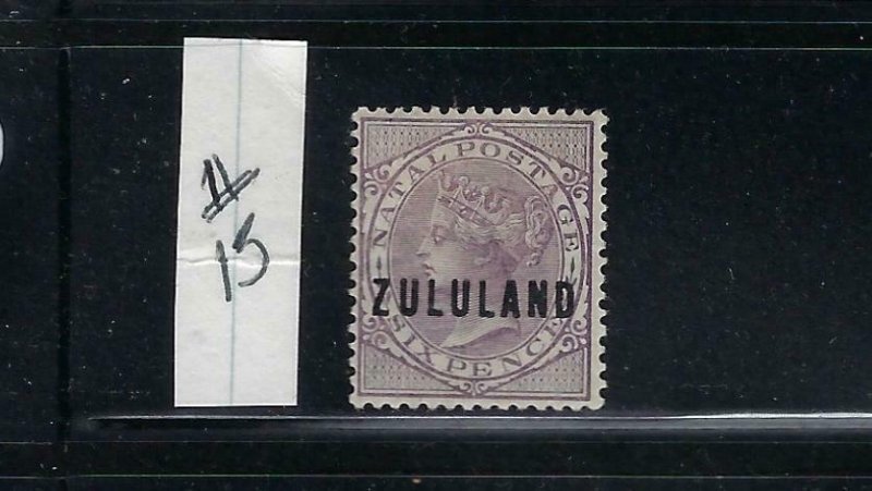 ZULULAND SCOTT #13 1888-94 NATAL  6P OVERPRINT ZULULAND - MINT  HINGED